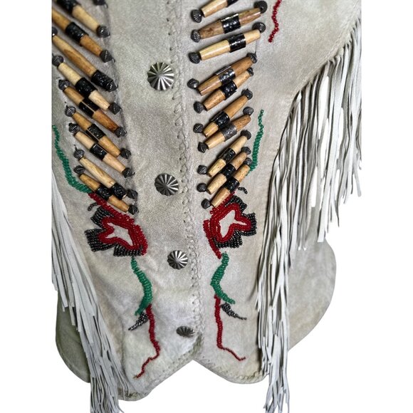 Renegade By Ren Ellis Vintage Beige Suede Fringe Beaded and Bullet Accents Sz 8 - Picture 6 of 9